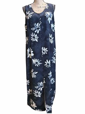 Max Taylor Vintage Dark Navy Floral Faux Button-Front Maxi Dress. EC  Size 13/14